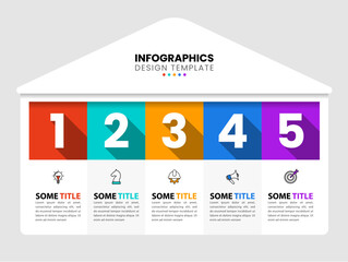 Infographic template. House with 5 steps and space for text