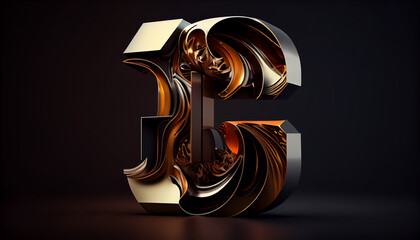 Capital letter E ateampunk alphabet in gold and black colour created with generative Ai technology
