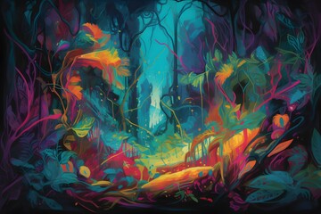 A captivating image of a neon jungle, where familiar elements of nature are reimagined through the lens of abstract, neon light (Generative AI)