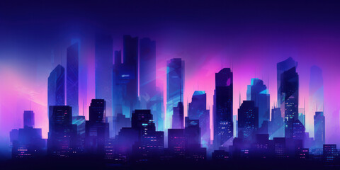 Fototapeta na wymiar Modern City Skyline in Blue and Purple Hues