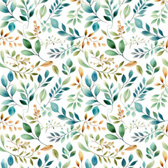 Watercolor botanical seamless pattern with leaves. Delicate floral background for textiles, fabrics, wrapping paper. Generative AI