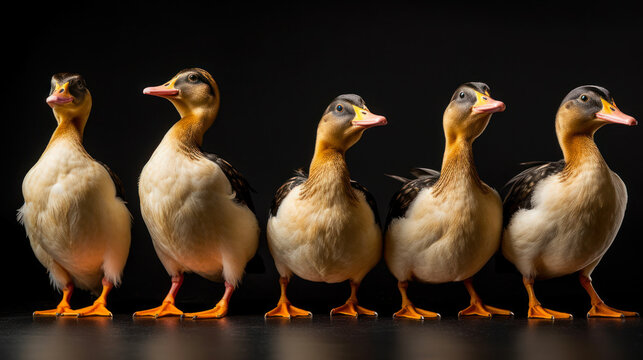 group funny ducks lined up in a row generative ai
