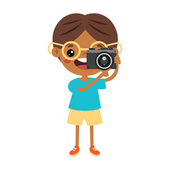 Little Cartoon Kid Taking Photo