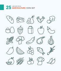 Set of Agriculture icons freehand line art style