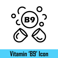 Vitamin B9 in the pill form. B9 vitamin capsules or tablets. Vitamins for health. Medicine and health concept. Food supplements. Vector
