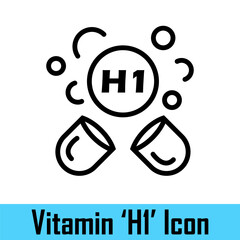 Vitamin H1 in the pill form. H1 vitamin capsules or tablets. Vitamins for health. Medicine and health concept. Food supplements. Vector
