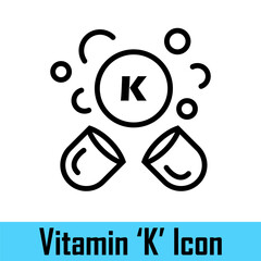 Vitamin K in the pill form. K vitamin capsules or tablets. Vitamins for health. Medicine and health concept. Food supplements. Vector