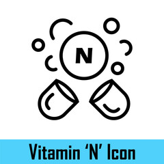 Vitamin N in the pill form. N vitamin capsules or tablets. Vitamins for health. Medicine and health concept. Food supplements. Vector