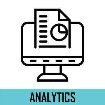 Analitycs sign. Data analysis. The diagrams and data analized on paper. Data analytics on computer. Vector