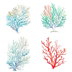 Hand drawn watercolor sea themed elements. Illustration generative ai isolated on white background. Watercolor sea coral and seaweed clipart. - obrazy, fototapety, plakaty