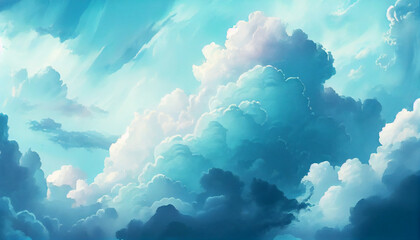 The background of sky and clouds In shades of pastel blue tones. complex clouds and super sky. AI Generative, illustration