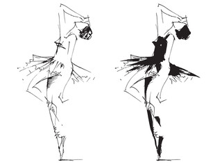 Ballerina line drawing. Sketch of a dancer. Silhouette of a woman. Sports training. Ballroom dancing