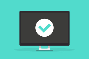 Fototapeta premium Check in computer monitor in a flat design. Accept operation in computer screen