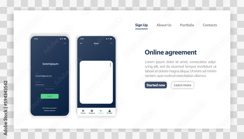 Poster UI and UX application interface design with phone frame