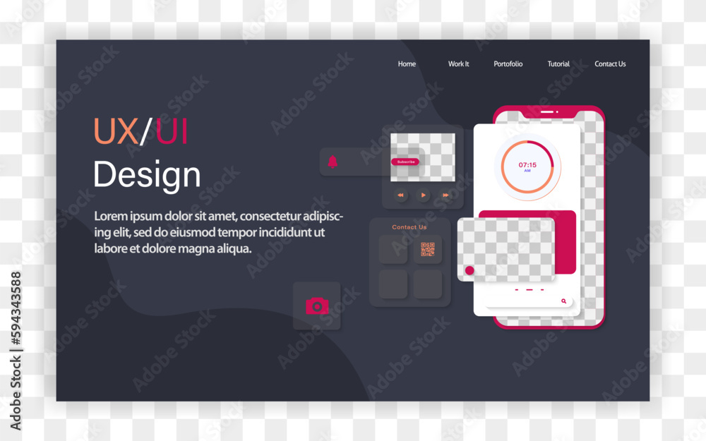 Poster UI and UX application interface design with phone frame