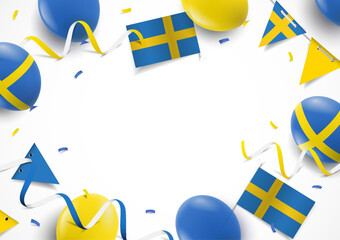 Vector Illustration of Sweden National Day. Background with balloons, flags

