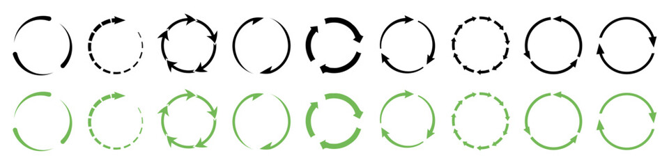 Circular arrow collection. Set of circular recycle arrows