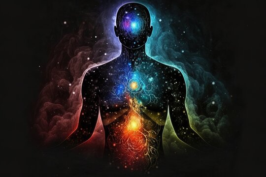 A man with a chakrah in the center of his body, generative ai