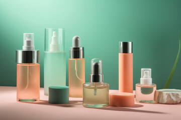 blank cosmetics products containers. beauty product display. Generative ai