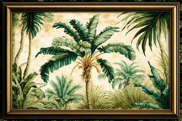 A painting of a palm tree in a frame created with Generative AI technology