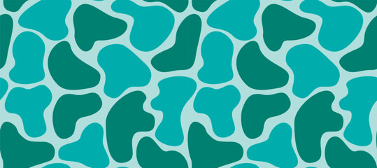 Abstract trendy colorful seamless pattern with funny shapes for children's themes in blue and green colors in doodle style