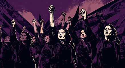 Women fighting for their rights tired of the inequality suffered for years. Female empowerment. Color illustration. Generative AI