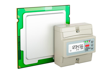 Electric meter with CPU processor, 3D rendering