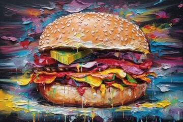 Hamburger abstrakcyjny kolorowy akrylowy obraz Generative AI
 - obrazy, fototapety, plakaty