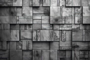  a black and white photo of a wall made up of squares and rectangles of different sizes and shapes, all in a grid pattern.  generative ai