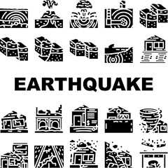 earthquake damage destruction icons set vector