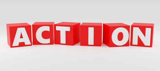Bright red sign action on red cubes Power Minimal Concept 3D render Illustration