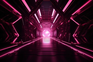  a tunnel with a bright light at the end of the tunnel is shown in pink and black colors with a bright light at the end of the tunnel.  generative ai