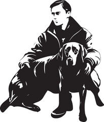 Fototapeta premium Man and dog silhouette Vector illustration, SVG
