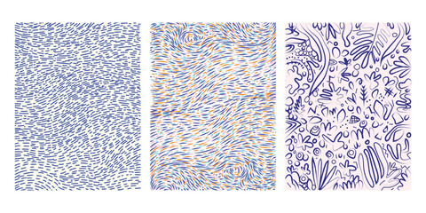Set of abstract line art texture points strokes black and white vintage hand drawing vector illustration background. © Suryadi