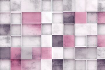  a pink and white tiled wall with a lot of squares on it's sides and a pink and white stripe across the middle of the wall.  generative ai