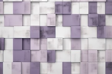  a wall that has a bunch of squares on it in shades of purple and white, with a light purple center in the middle of the wall.  generative ai