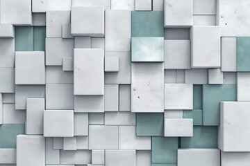  a wall made up of white and blue squares and rectangles of different sizes and shapes with a light green center in the middle.  generative ai