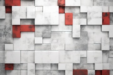  a white and red wall with squares and squares on it's sides and a red square in the middle of the wall and a red square in the middle of the middle of the wall.  generative ai