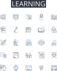 Learning line icons collection. Knowledge acquisition, Skill development, Intellectual growth, Educational attainment, Brain enrichment, Mind expansion, Comprehension enhancement vector and linear