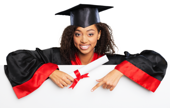 Smiling female graduate holding a sign with diploma. - Powered by Adobe