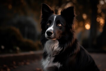 The park background in this environmental portrait gives the Border Collie a peaceful atmosphere.
