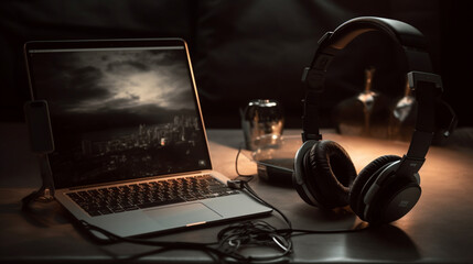 Obraz na płótnie Canvas headphones on a laptop