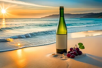 Botella de vino en el mar