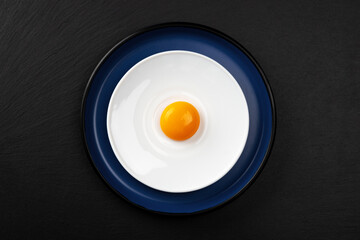 Egg yolk on the plate. Abstract fried eggs. Close up. 