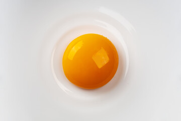 Egg yolk on the plate. Abstract fried eggs. Close up. 
