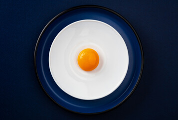 Egg yolk on the plate. Abstract fried eggs. Close up. 