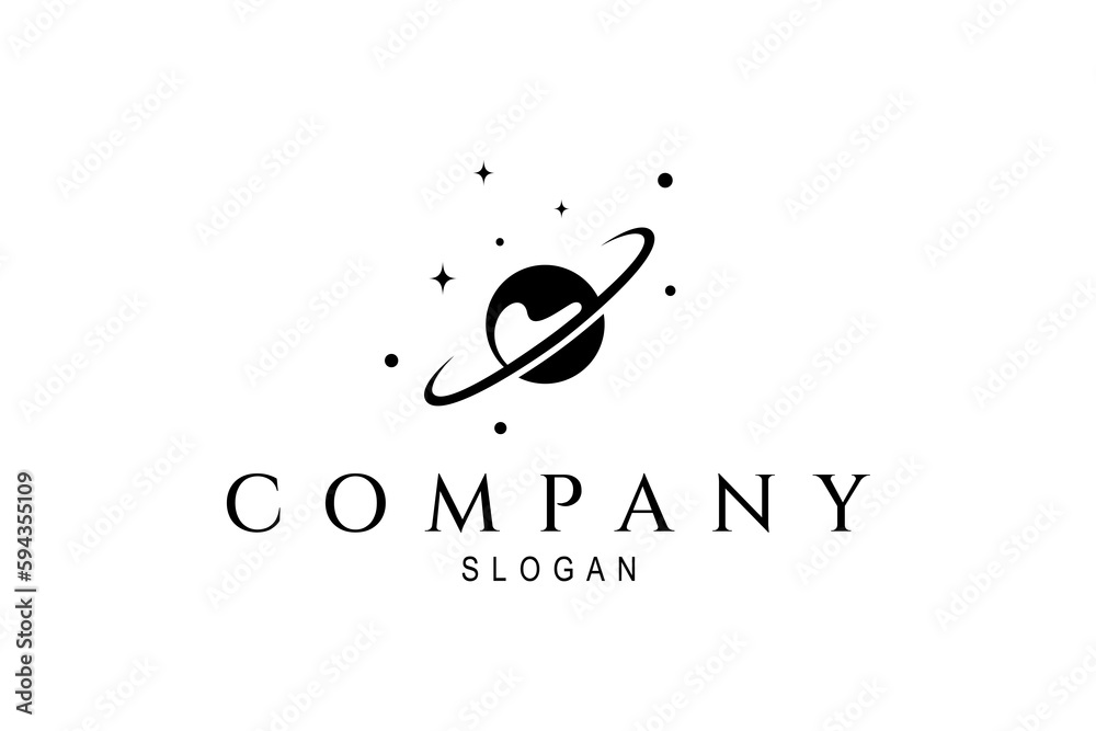Wall mural vector logo on which an abstract image of a planet with an orbit in outer space.