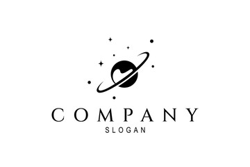 Vector logo on which an abstract image of a planet with an orbit in outer space. © FendyTerisno