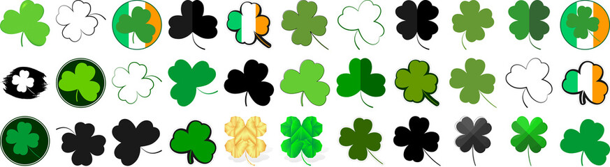 Fototapeta premium Set clover icons, Patrick’s Day symbol, PNG illustration