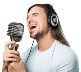 young musician singing with a microphone
